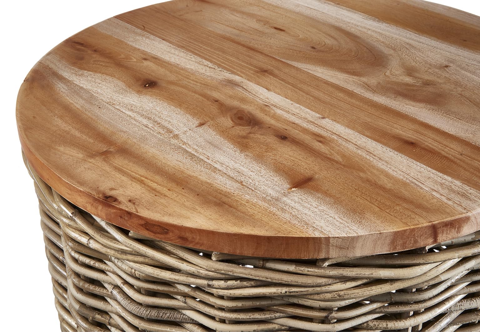 Kobolo Beistelltisch Marta runder Rattan Tisch mit Deckel aus 50 cm Grau