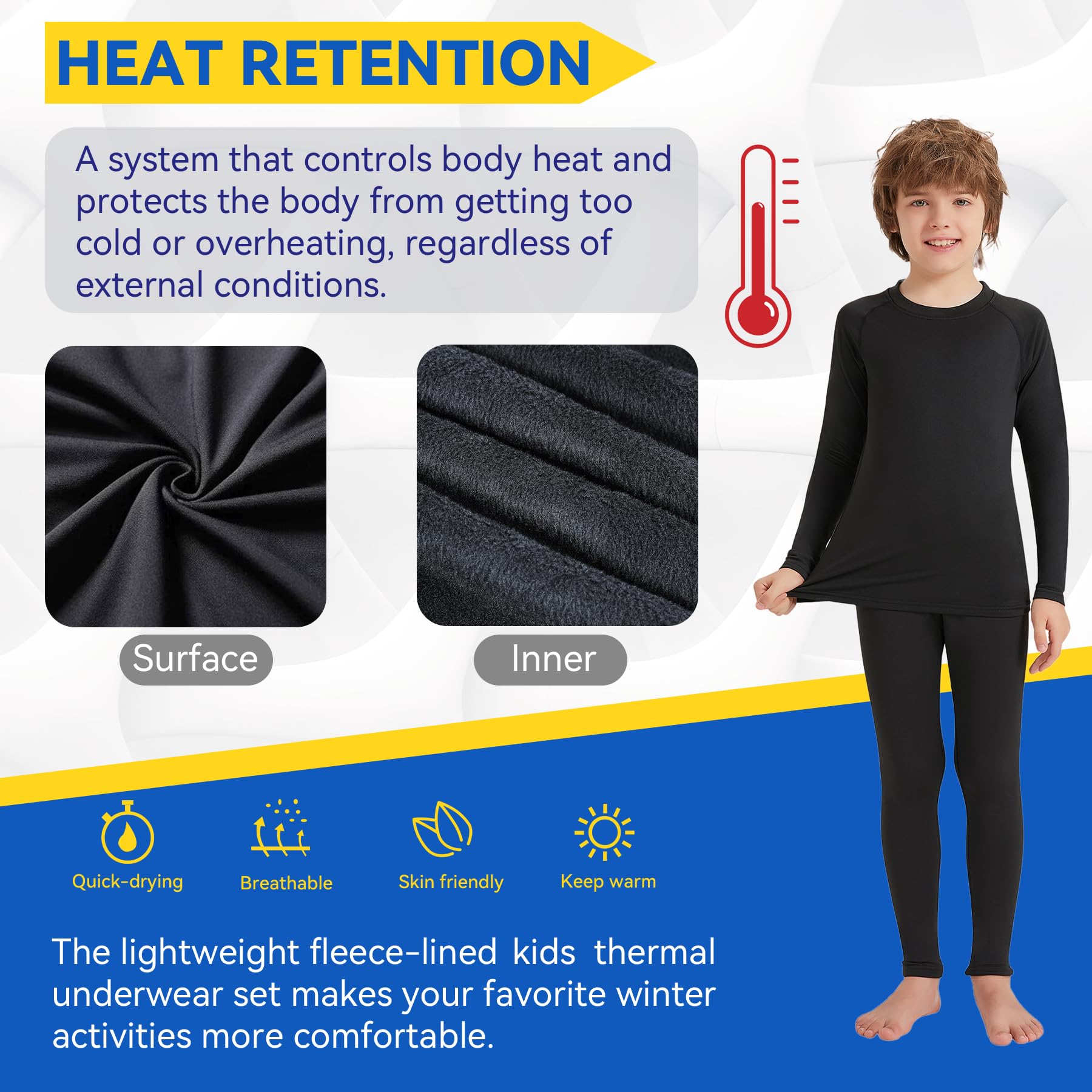 AMZSPORT Biancheria Intima Termica per Bambini, Set Intimo a Manica Lunga per Ragazzi, Comfort e Traspirabilità per lo Sci, il Calcio e gli Sport Invernali