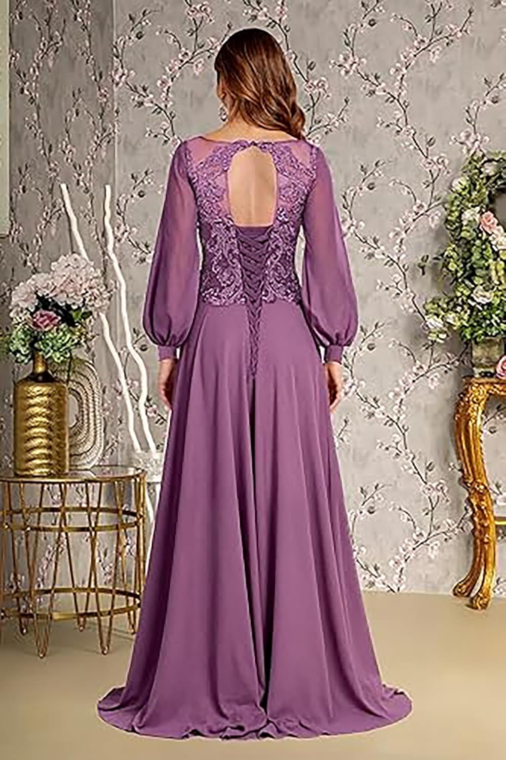 Chiffon Mother of The Bride Dresses for Wedding Guest Long Sleeves Maxi A-Line Prom Evening Formal Gowns