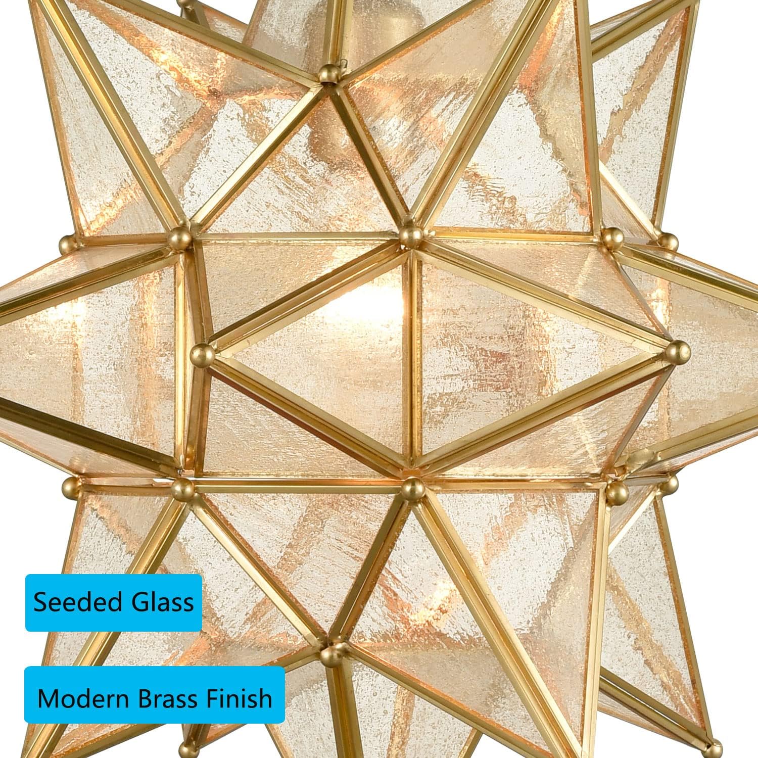 Geometric Gold Seeded Glass Star Pendant Light