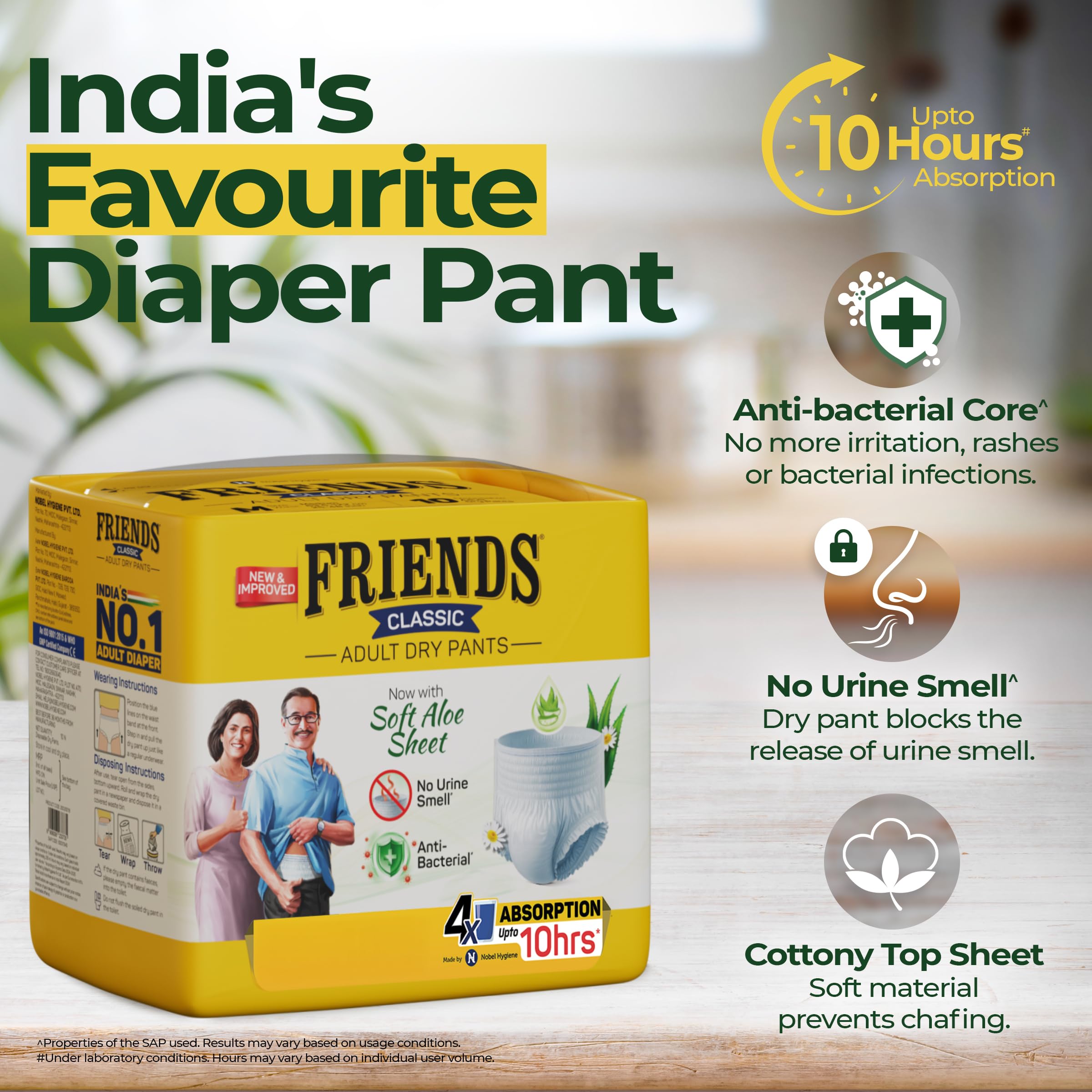 Friends Classic Adult Diaper L Size Pants | 20 Count (Large) | Waist 30-56 inch | Aloe Vera | Unisex | Quick & Even Absorption | Long Protection hours | Brief-Like Fit | Odour Lock | Leakproof | Elastic Waist & Anti-Bacterial Absorbent Core 2