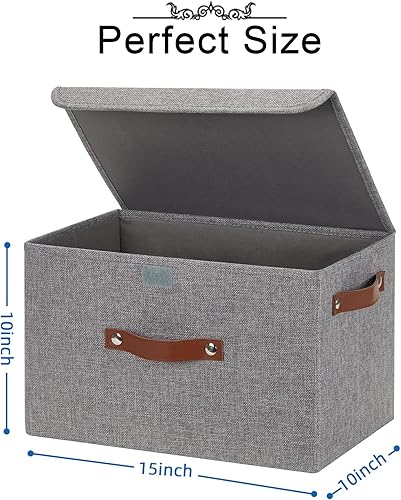 Miniatura 2 de DULLEMELO Caja de almacenamiento de tela para estantes, armario, contenedores de almacenamiento rectangulares plegables con asas, 15 pulgadas, cajas