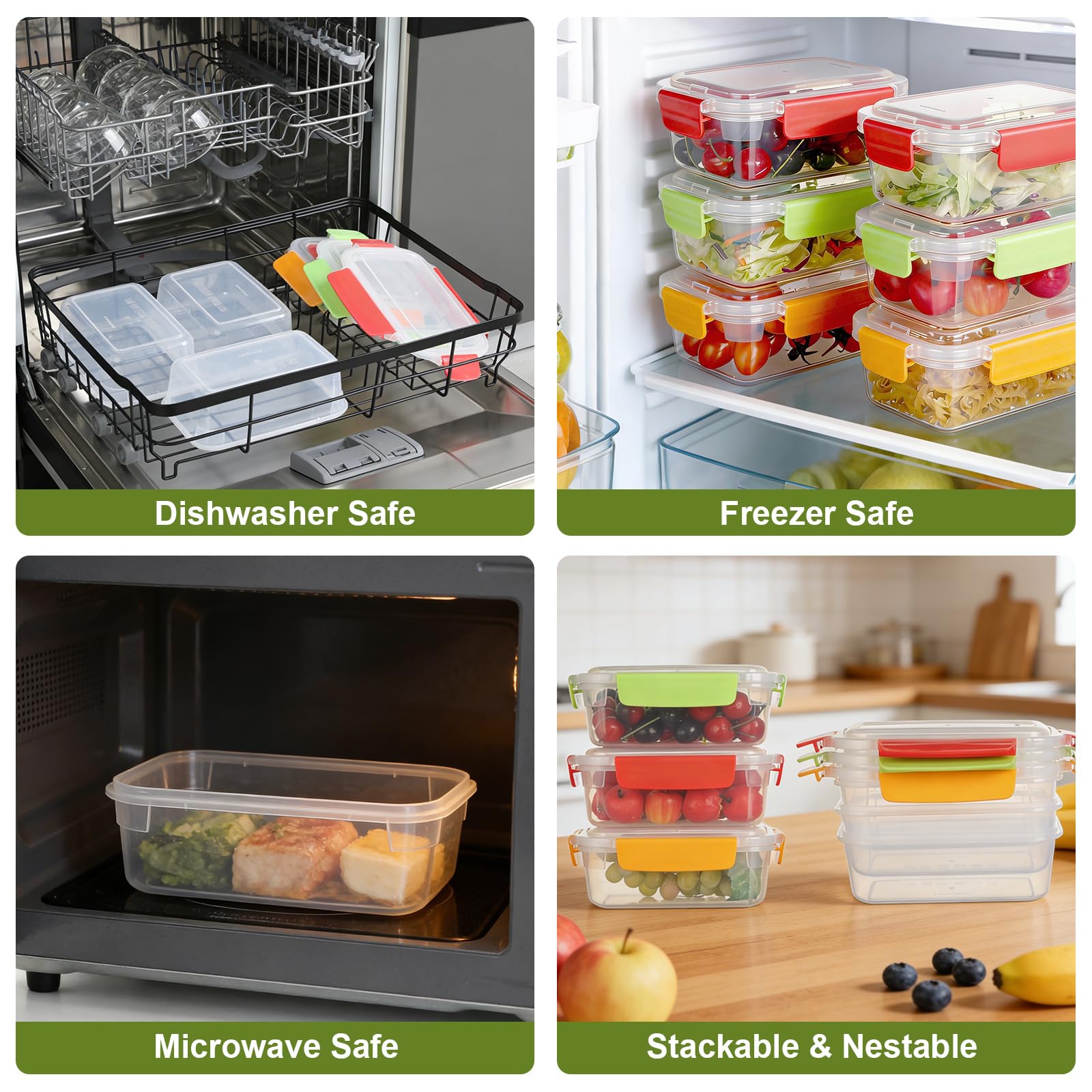 VINATO Set di 6 Contenitori Ermetici per Alimenti da 0.75 Litri, Contentiori in Plastica per Alimenti con Coperchio, 4 Chiusure di Sicurezza, Senza BPA adatti per Microonde e Lavastoviglie