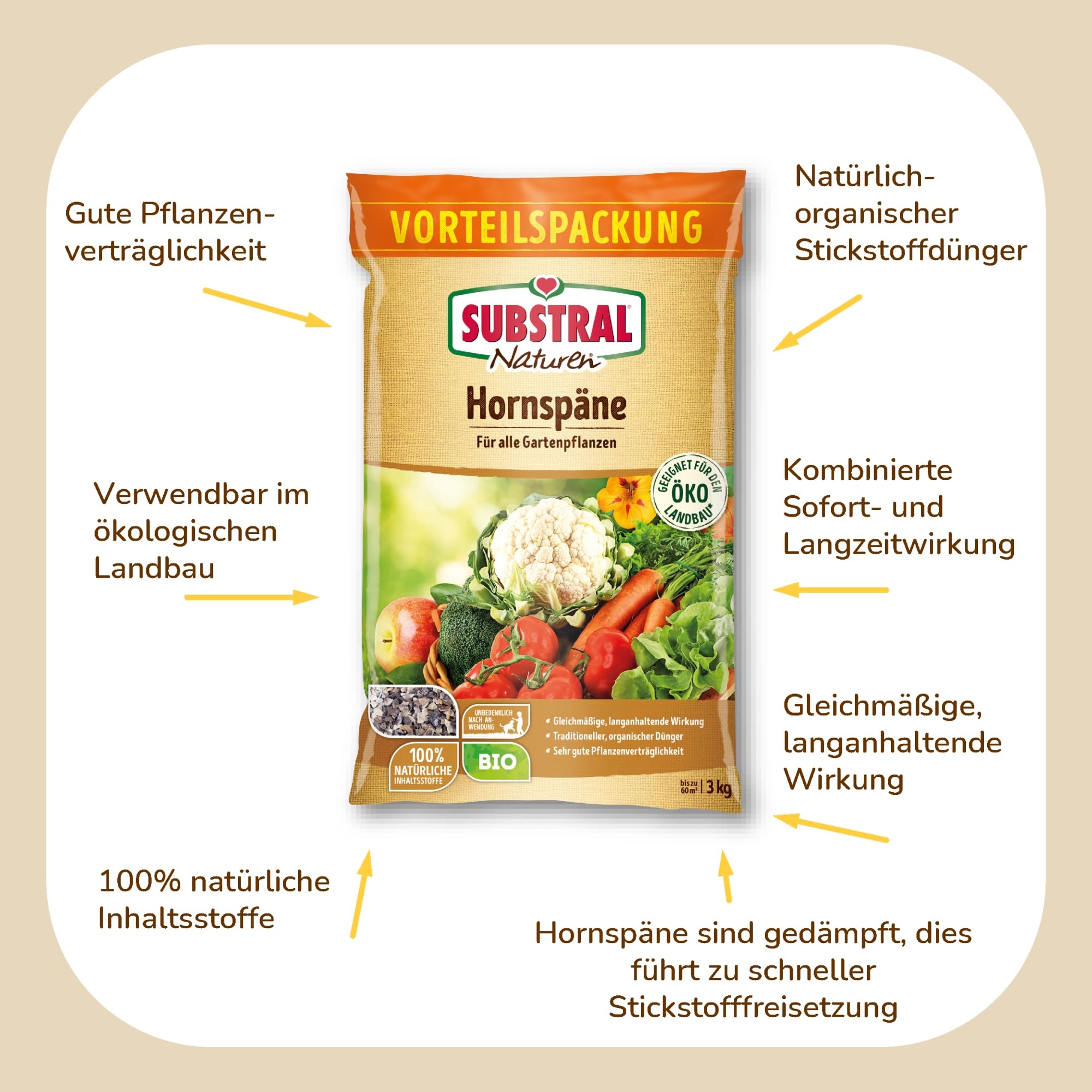 Substral Naturen Bio wióry rogowe, 3 kg, naturalny organiczny nawóz azotowy o natychmiastowym i długotrwałym działaniu