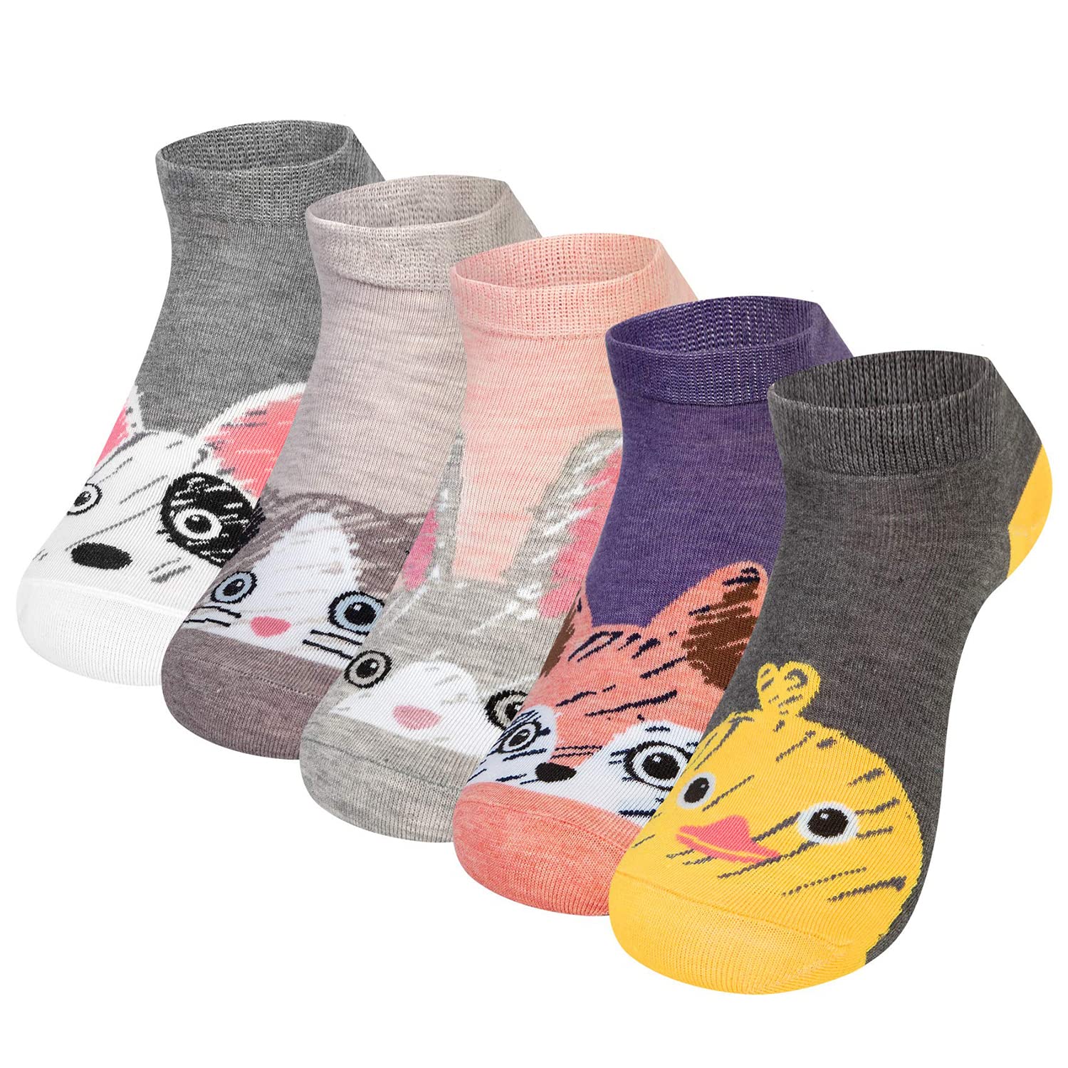 5 Pairs Cute Cotton Socks Short Funny Animal Design Low Socks for Girl Boy Women and Man