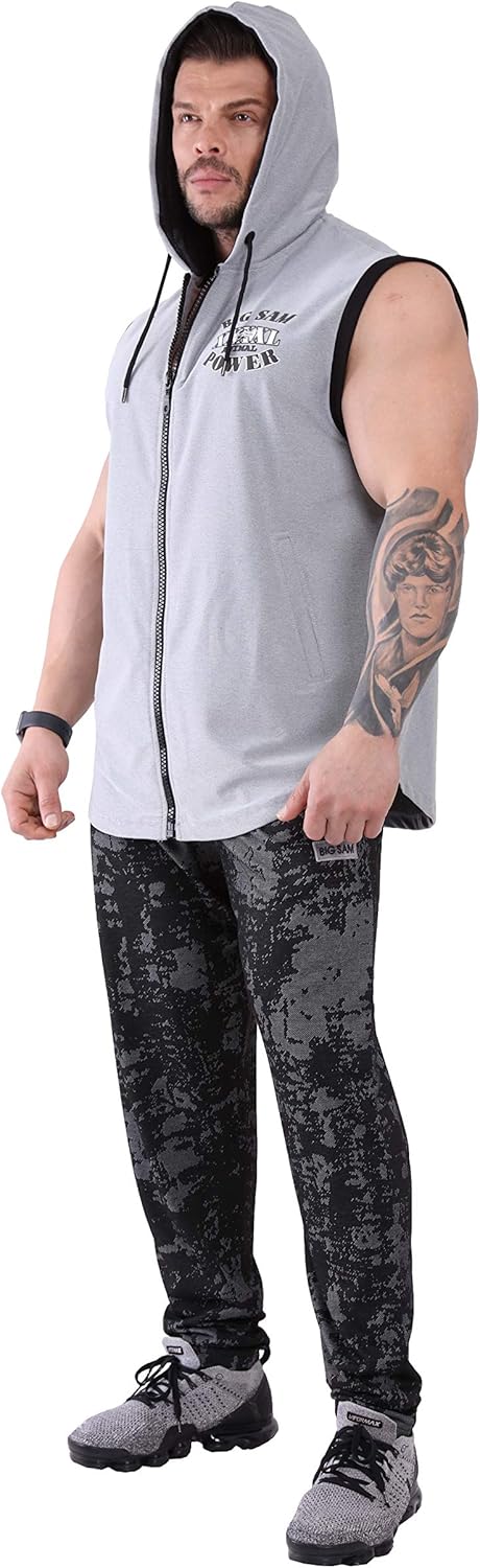 Men's Hooded Oversize Zippered Outdoor Vest, Sleeveless Workout Top T-Shirt