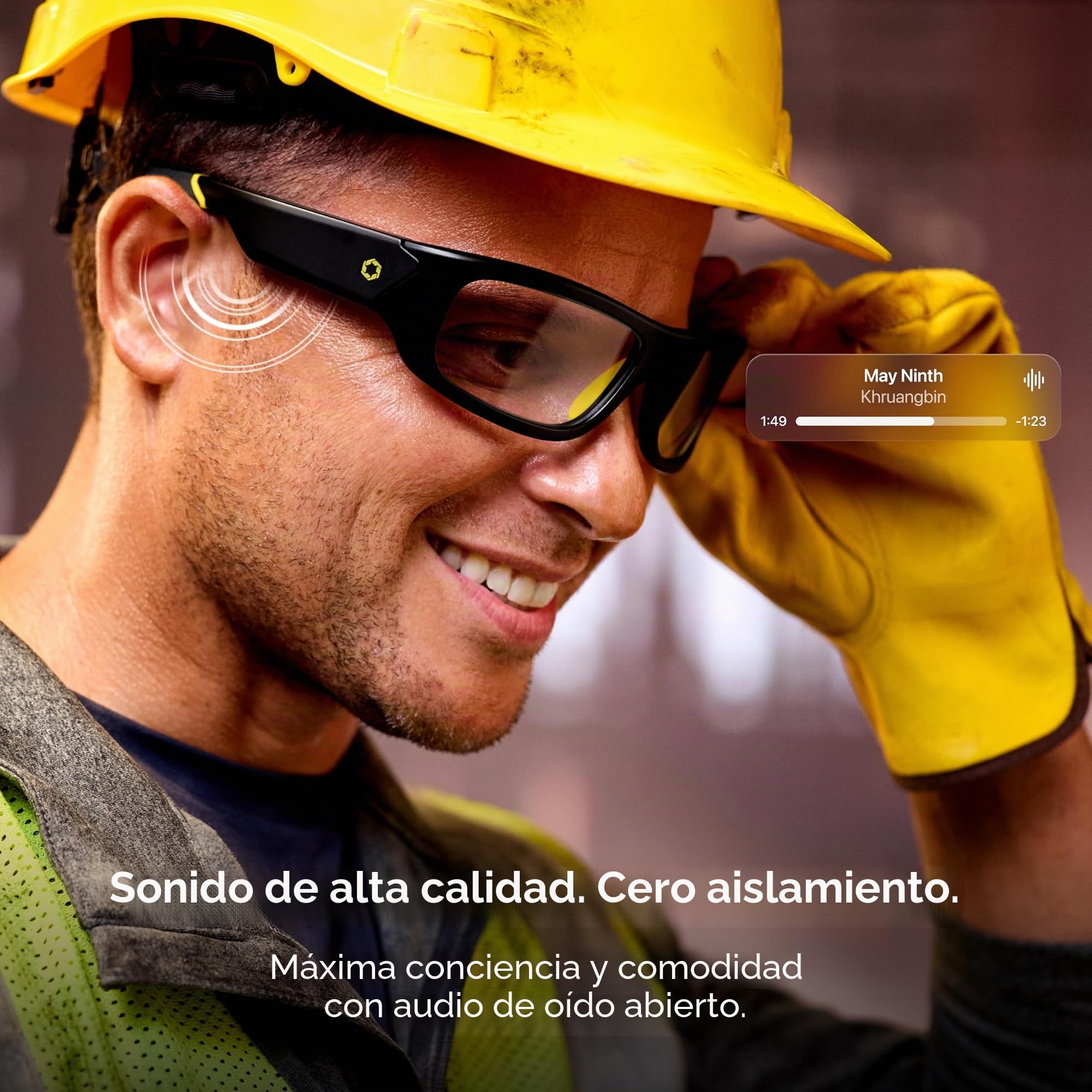 Lucyd Armor - Gafas de seguridad inteligentes, marco TR90, lentes adaptables a la luz, altavoces abiertos y micrófono - ANSI Z87.1
