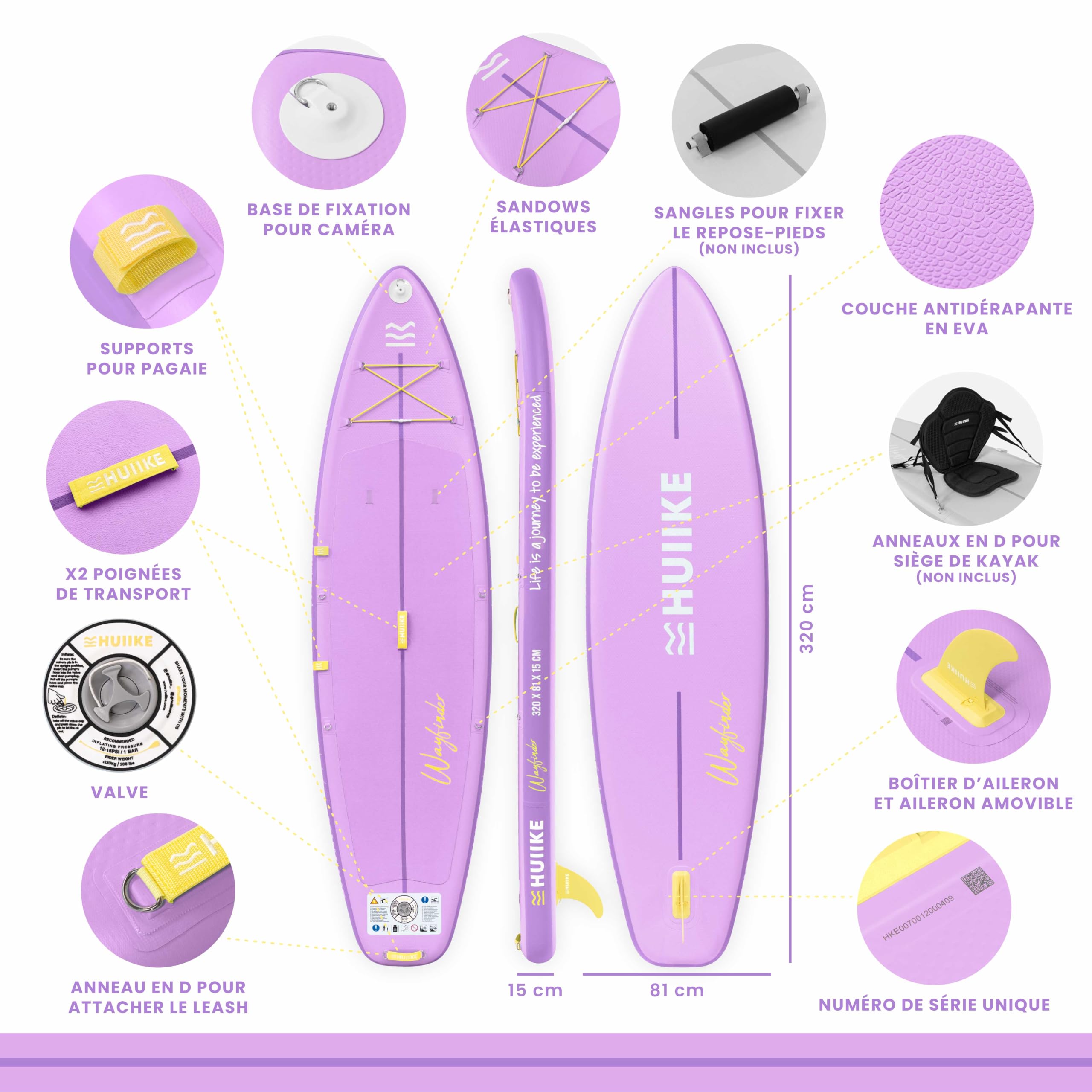 HUIIKE Paddle Gonflable Adulte Touring avec Accessoires Inclus, Pagaie, Aileron, Leash, Pompe et Sac à Dos. Stand Up Paddle Grande Stabilité et Résistance. Convertible en Kayak