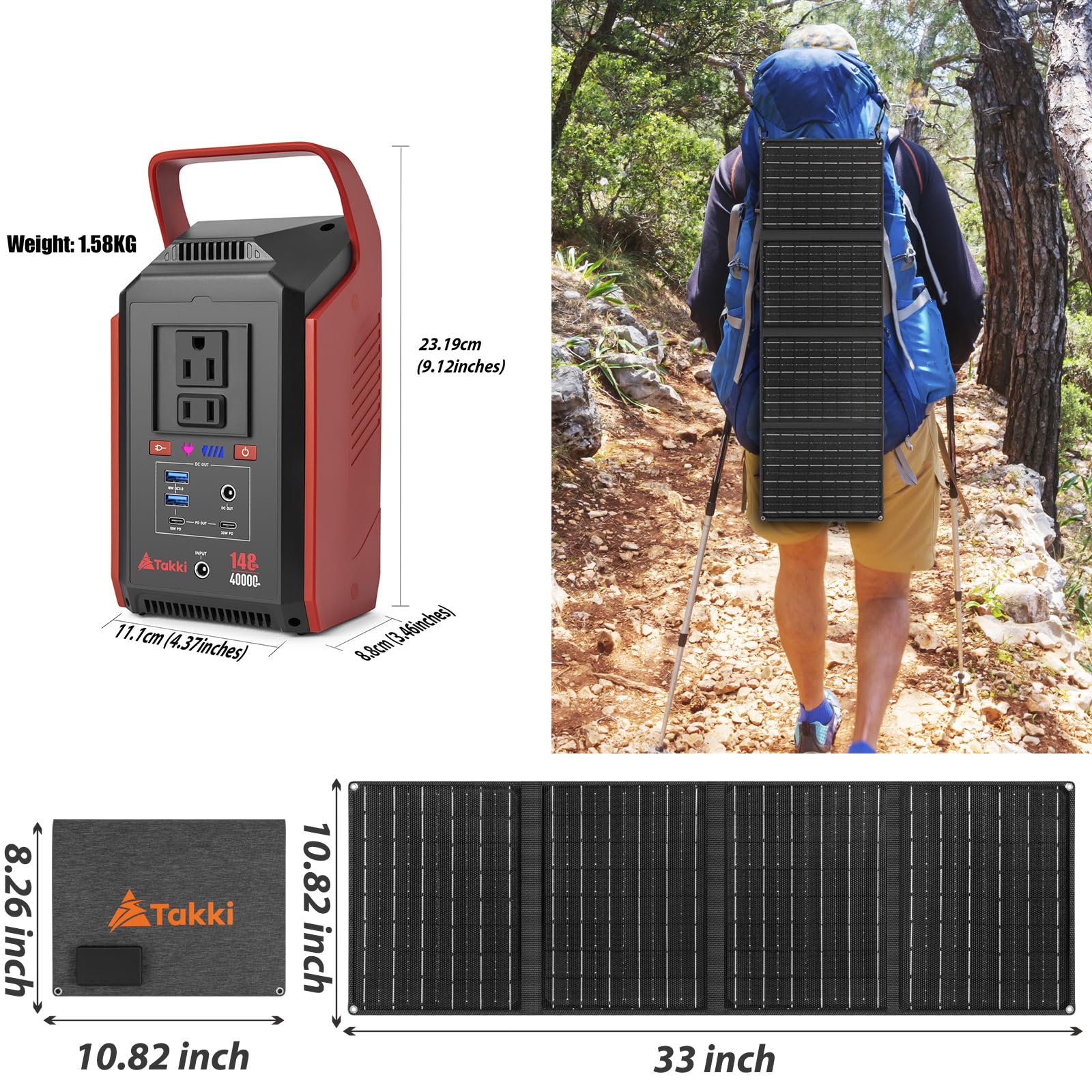 Takki 300W Peak Solar Generator 148Wh with 40W Solar Panel Included Camping Portable Power Station Power Bank with 110V AC Outlet for Home Use Camping Emergency Hurricane — view 4