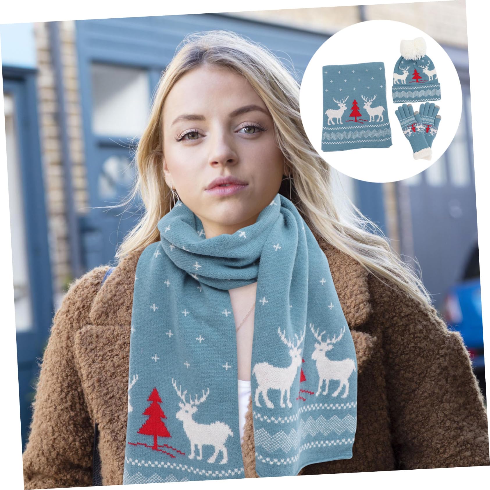 LIFKOME Gorro De Punto Navideño Cálido Gorro De Punto Grueso Trajes De Esquí Para Mujeres Gorras De Punto De Vacaciones Mitones De Punto De Navidad Guantes De Punto Acrílico Rojo