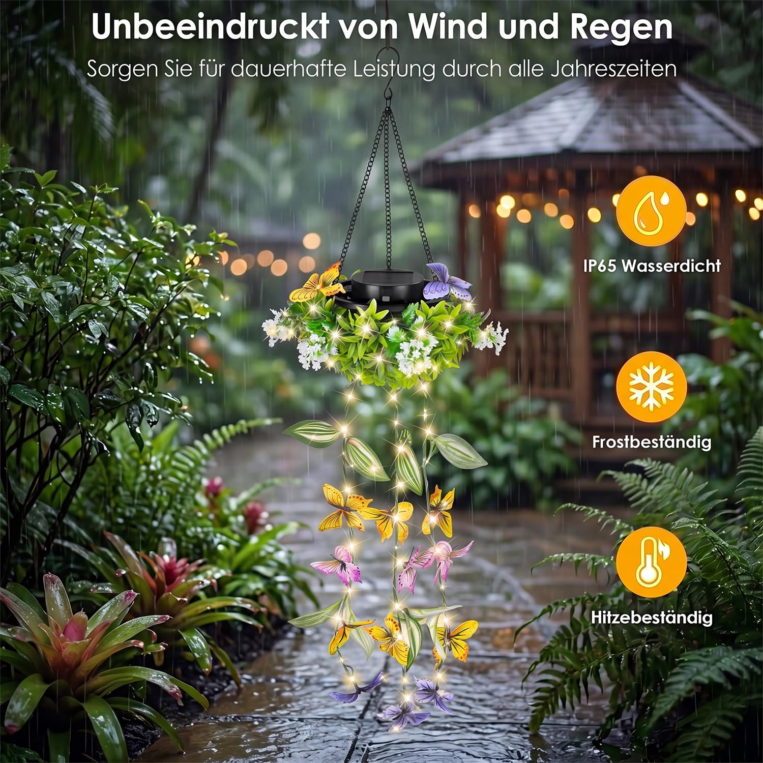 Gresonic 2er Solar künstliche pflanzen außen, efeu lichterkette 48 LEDs IP65 wasserdicht, solarlampen balkon, Kunstpflanzen warmweißen outdoor für Garten, Balkon Terrassen deko