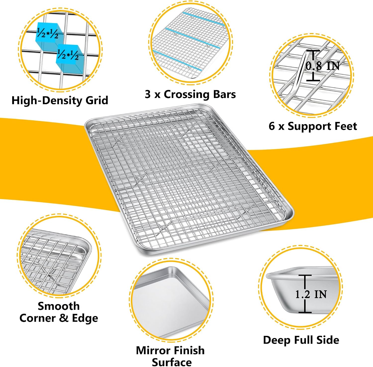 P&P CHEF 19.6 Inch Cookie Baking Sheet Pan with Wire Rack,4 Pcs