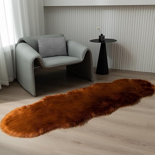 Miniatura 225 de Alfombra blanca de piel sintética de piel de oveja de 2 x 6 pies, alfombra mullida súper suave y esponjosa utilizada para dormitorio, suelo de Blanco