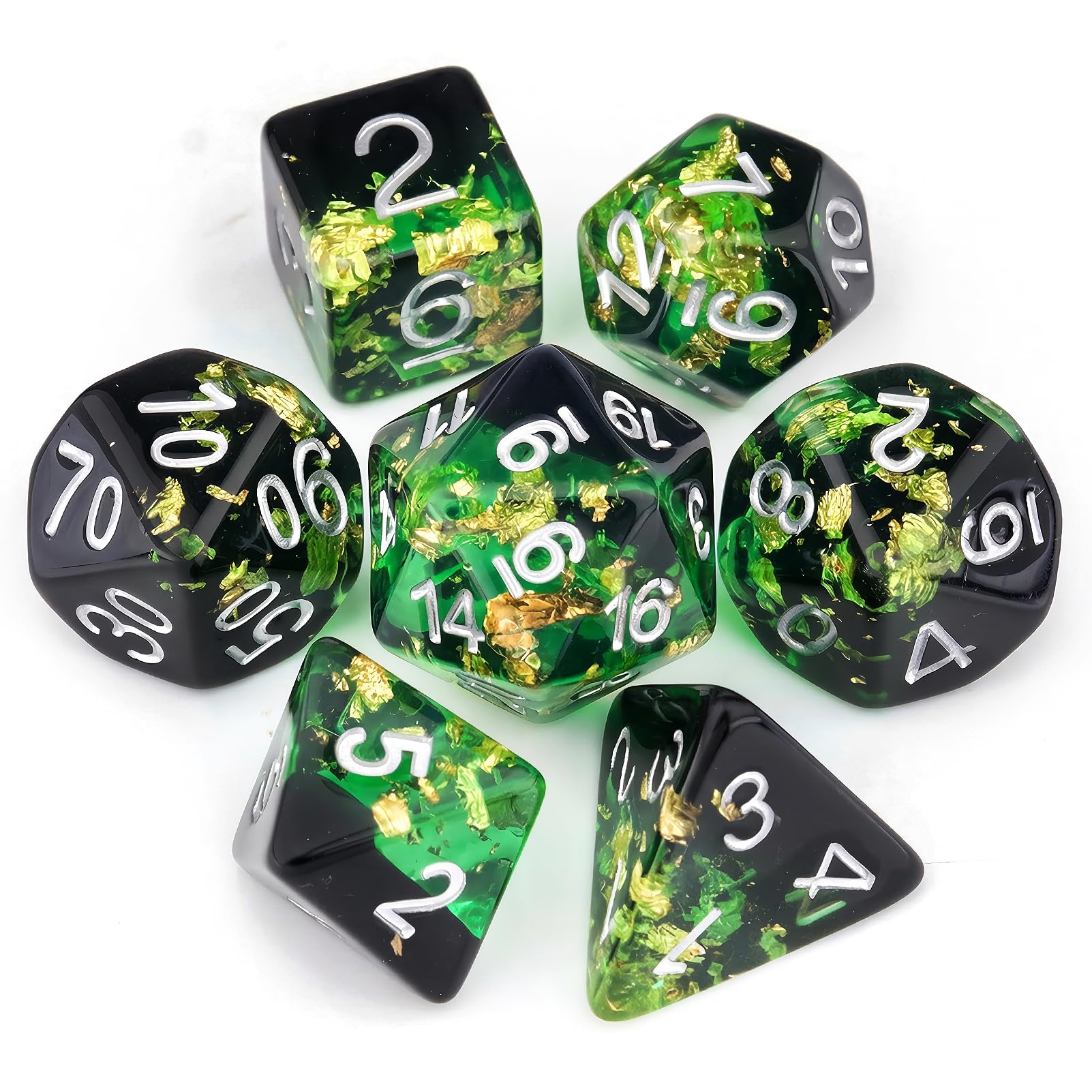 Haxtec DND Dice Set, 7 Pcs Gold Foil Resin Polyhedral Dice for Table Game