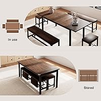 Vista 2 de Juego de mesa de comedor de 5 piezas para 4-6, juego de mesa de cocina extensible de 63" con 2 bancos y 2 taburetes, juego de mesa de comedor