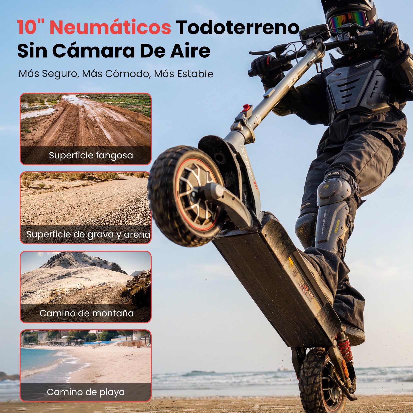 iScooter Patinete eléctrico Todoterreno iX7Pro, 500W*2 Doble Motor, Homologado DGT, 15AH Batería, Autonomía 55-60KM, Cerradura Electrónica, Smart App, Carga 150 kg, 4 Modos de Velocidad 10"