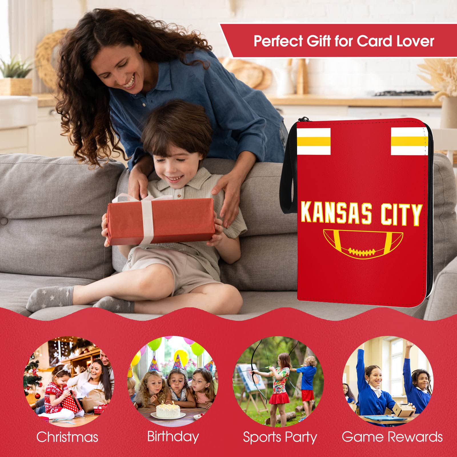 Fußball Kartenbinder mit Hüllen 900 Tasche, Kansas City Fußball Kartenhalter für Sammelkarten Sportkarte 3 Ringbuch Ordner Fußball Sammler Album Aufbewahrung Buch Fall Kinder Jungen Mädchen Geschenk