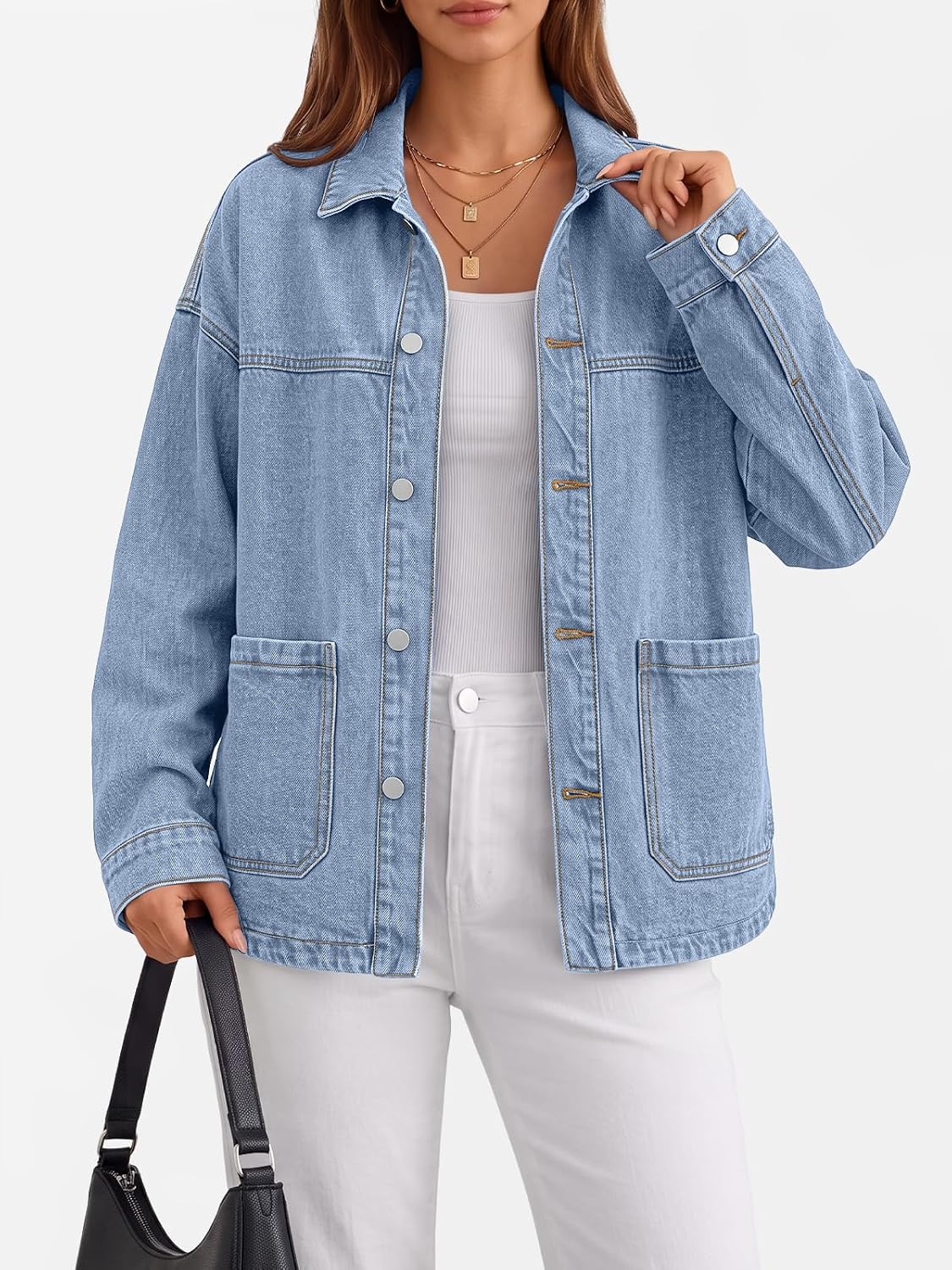 Trendy Queen Womens Oversized Jean Jacket Boyfriend Denim Shacket Outfits