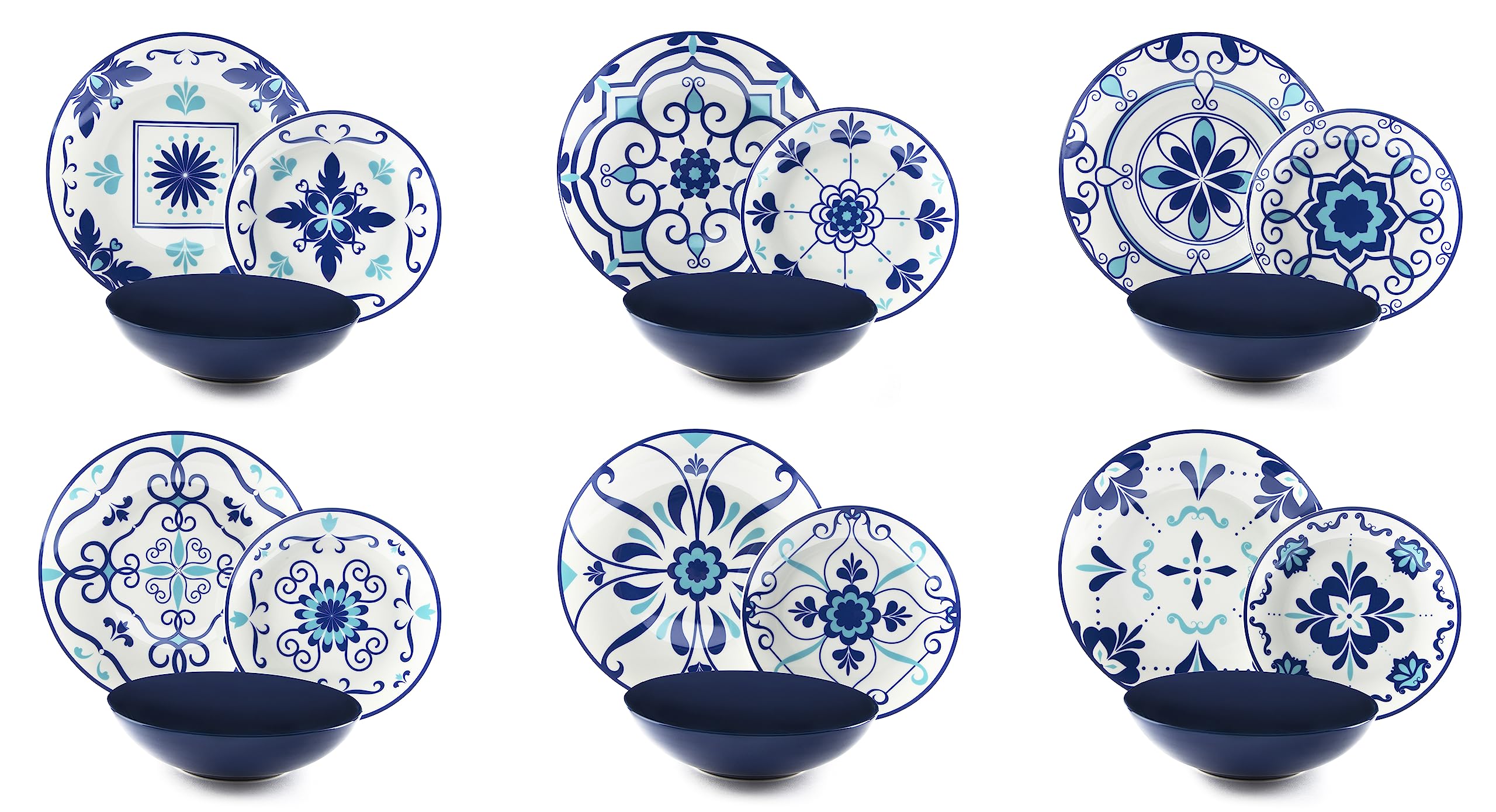 Excelsa Vietri 18-Piece Porcelain and Stoneware Dinner Set, Multi-Colour, 6 People