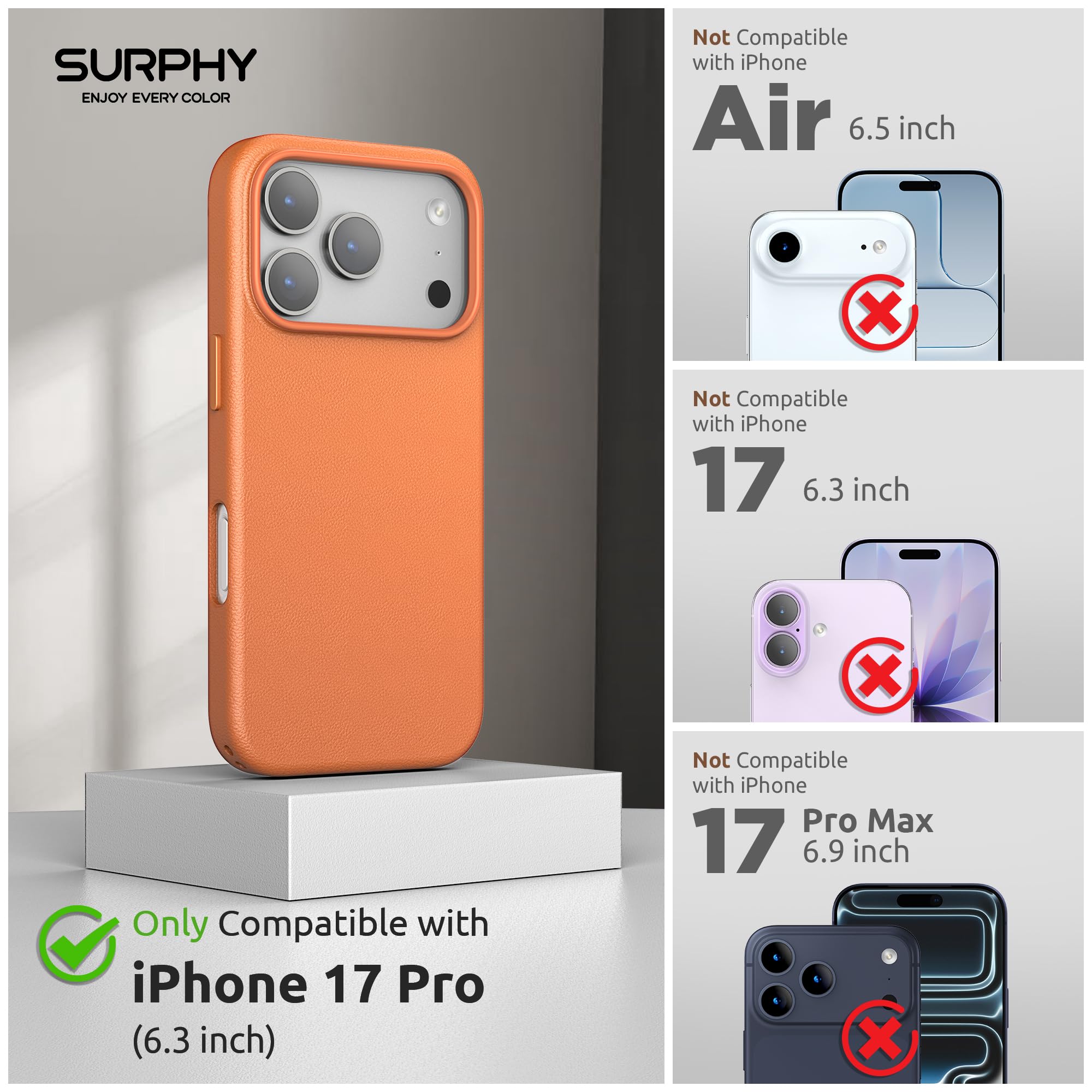 SURPHY Cover Magnetica per iPhone 17 Pro Max 6,9 Pollici,Custodia in Pelle PU per iPhone 17 Pro Max, Sottile Cover Antiurto con Protettiva Case,Ultra- sottile,Elevata Ricarica Wireless,Blu Notte