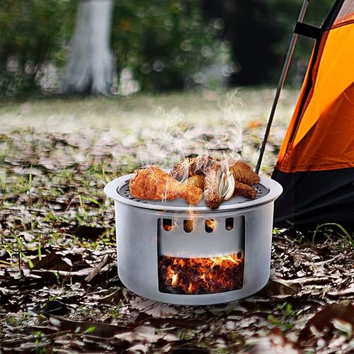 Miniatura 5 de Estufa de leña para campamento, estufa de cohete, estufa de leña portátil con bolsa de transporte, estufa de alcohol de acero inoxidable para