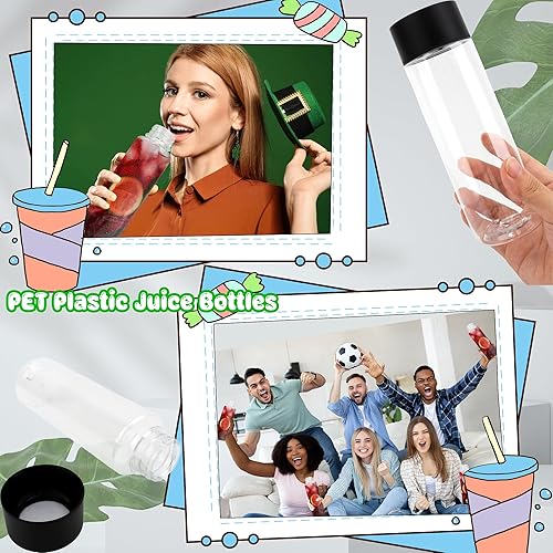Miniatura 5 de 26 botellas de plástico transparente con tapas negras, 12 oz 11.8 fl oz, juego de recipientes de bebida reutilizables para el hogar, oficina,