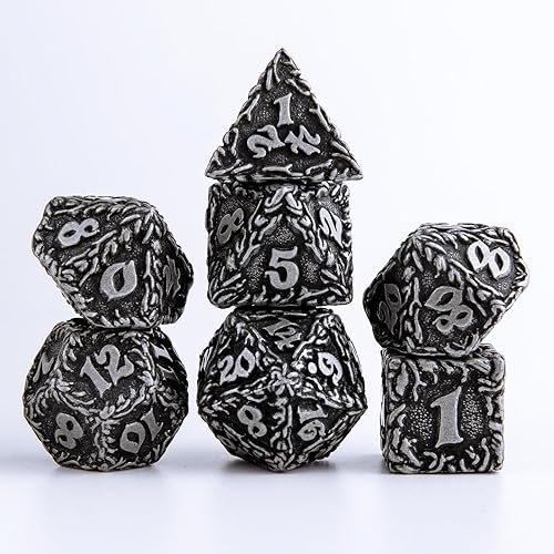 DragonHoard - Juego de dados de metal DND Dados de mazmorras y dragones con caja de rollo, dados poliédricos D20 D12 D10 D% D8 D6 D4 dados de metal