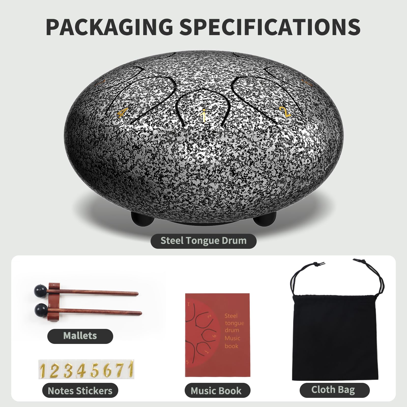 Rain Drum for Outside Garden, 6 Inches 8 Notes Steel Tongue Chakra Drums, Waterproof Meditation Rain Chime, Musical Instruments for Adult Gift with Bag, Music Book, Drum Mallets (Star Sliver) 3