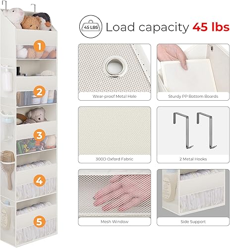 Miniatura 8 de GRANNY SAYS Paquete de 2 organizadores de 5 estantes sobre la puerta, organizador de puerta colgante con 5 bolsillos de gran capacidad y 8 bolsillos