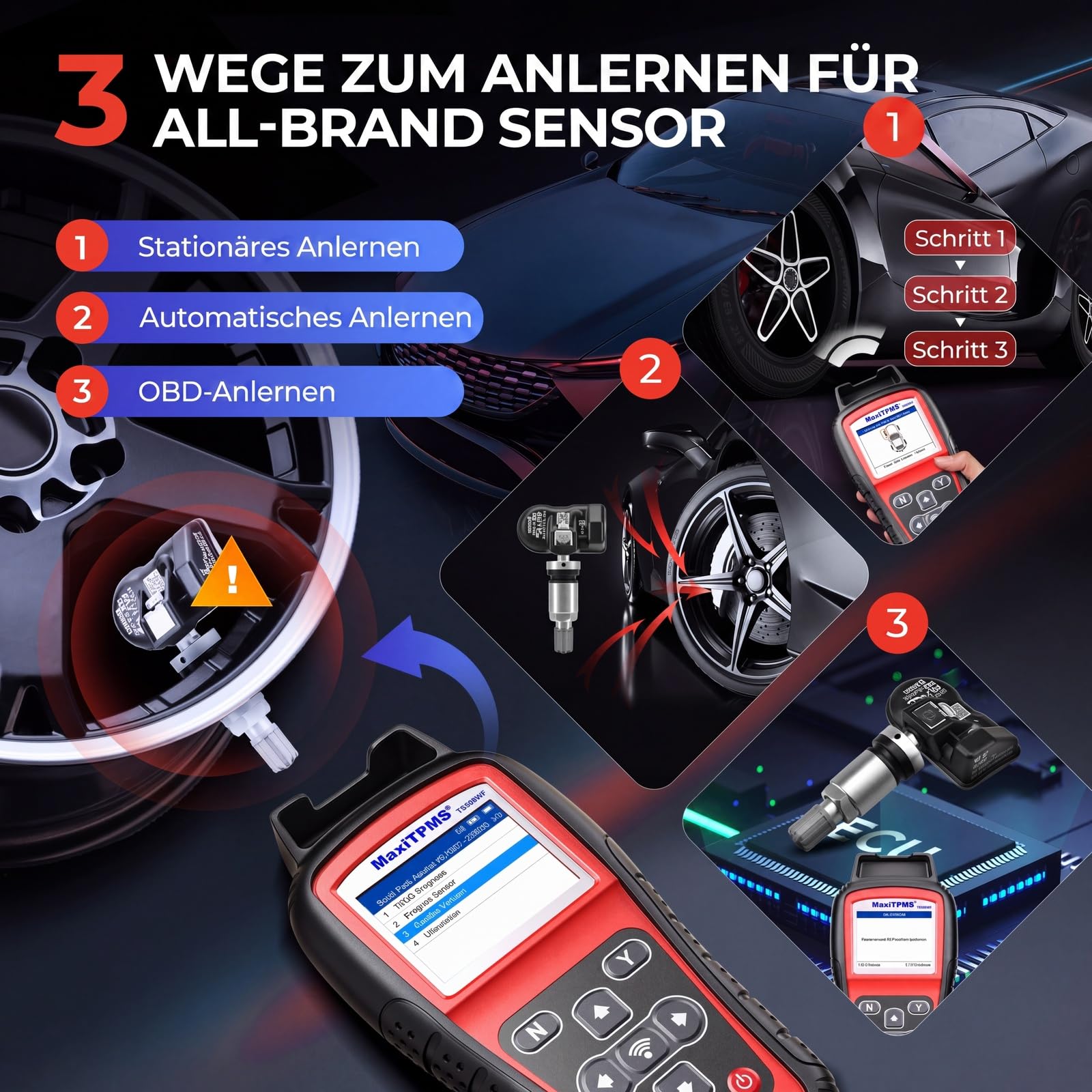 Autel MaxiTPMS TS508WF WiFi RDKS Kit inklusive 8 MX-Sensoren TPMS Diagnose | 2 Programmierverfahren, drei Anlernarten, alle Sensoren aktivierbar, lebenslang Updates, 1 Jahr Garantie