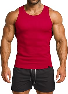 Men's Ribbed Workout Tank Tops Fitness Muscle Gym Tanks Sleeveless Bodybuilding Shirts