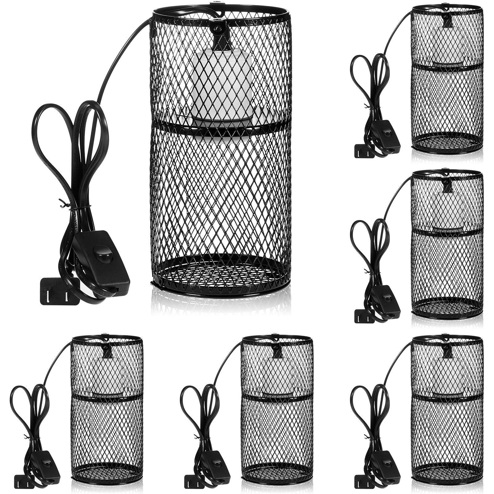 VIHOSE 6 Pcs Reptile Heat Lamp Guard with 150W Ceramic Heat Emitter Basking Anti Scald Heating Lamp Holder Mesh Cage Reptile Protection Lampshades for Lizard Snake Chick, Bulb Not Included