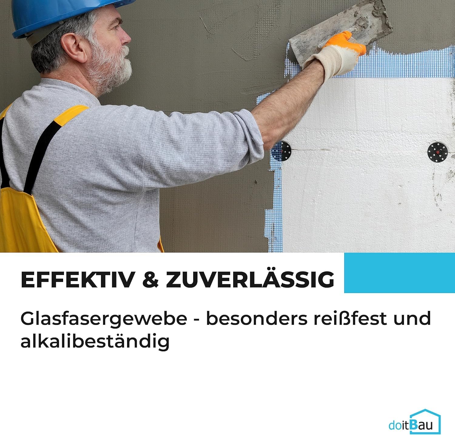 doitBau Rete di rinforzo – Tessuto per intonaco a griglia – 75 g/m² in fibra di vetro, resistente allo slittamento e agli alcali, 1 m x 50 m, rotolo da 100 m² per parete e soffitto