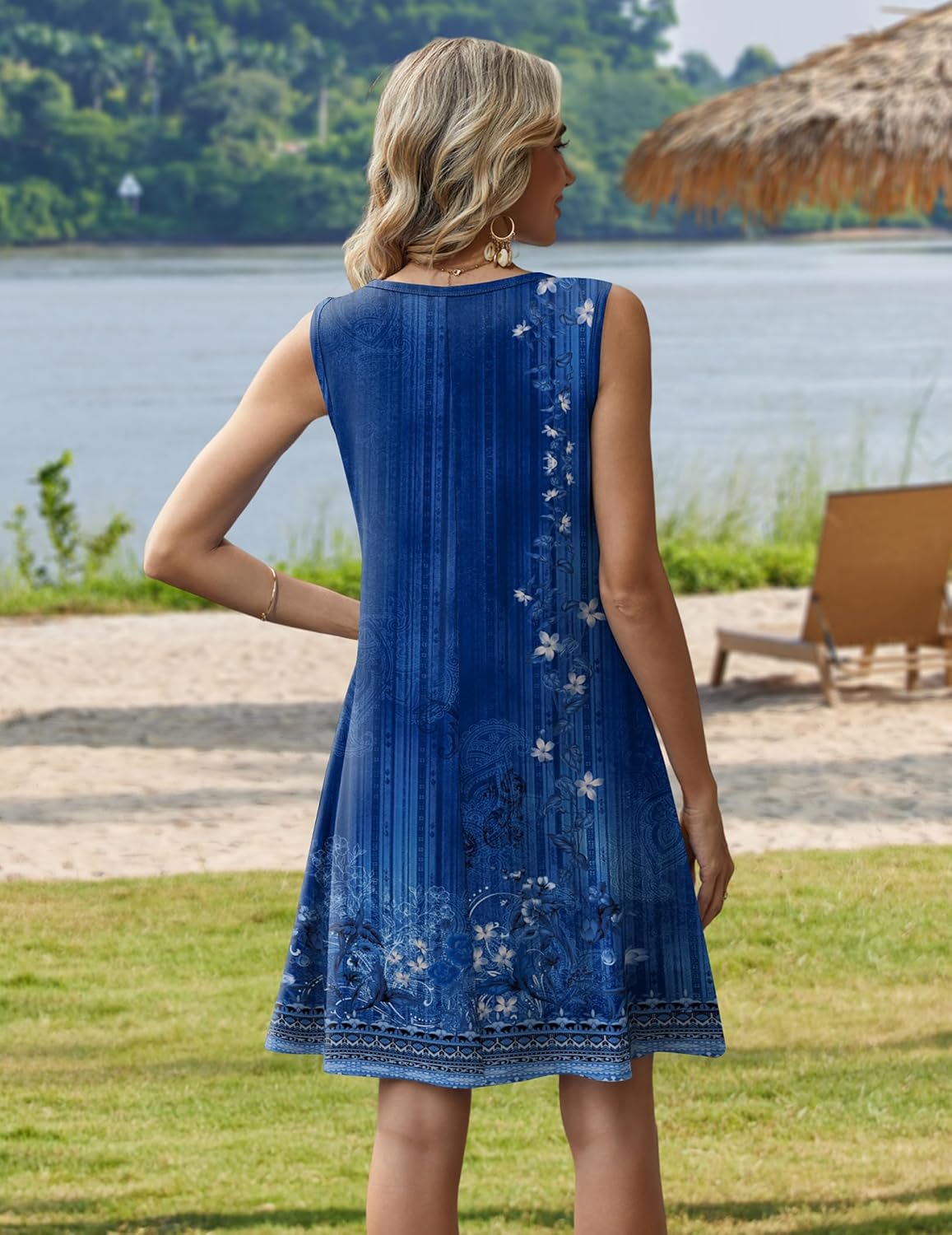 Zeagoo Summer Dresses for Women 2026 Sleeveless Casual Floral Tshirt Sundress with Pockets Loose Tank Beach Dress - Image 6