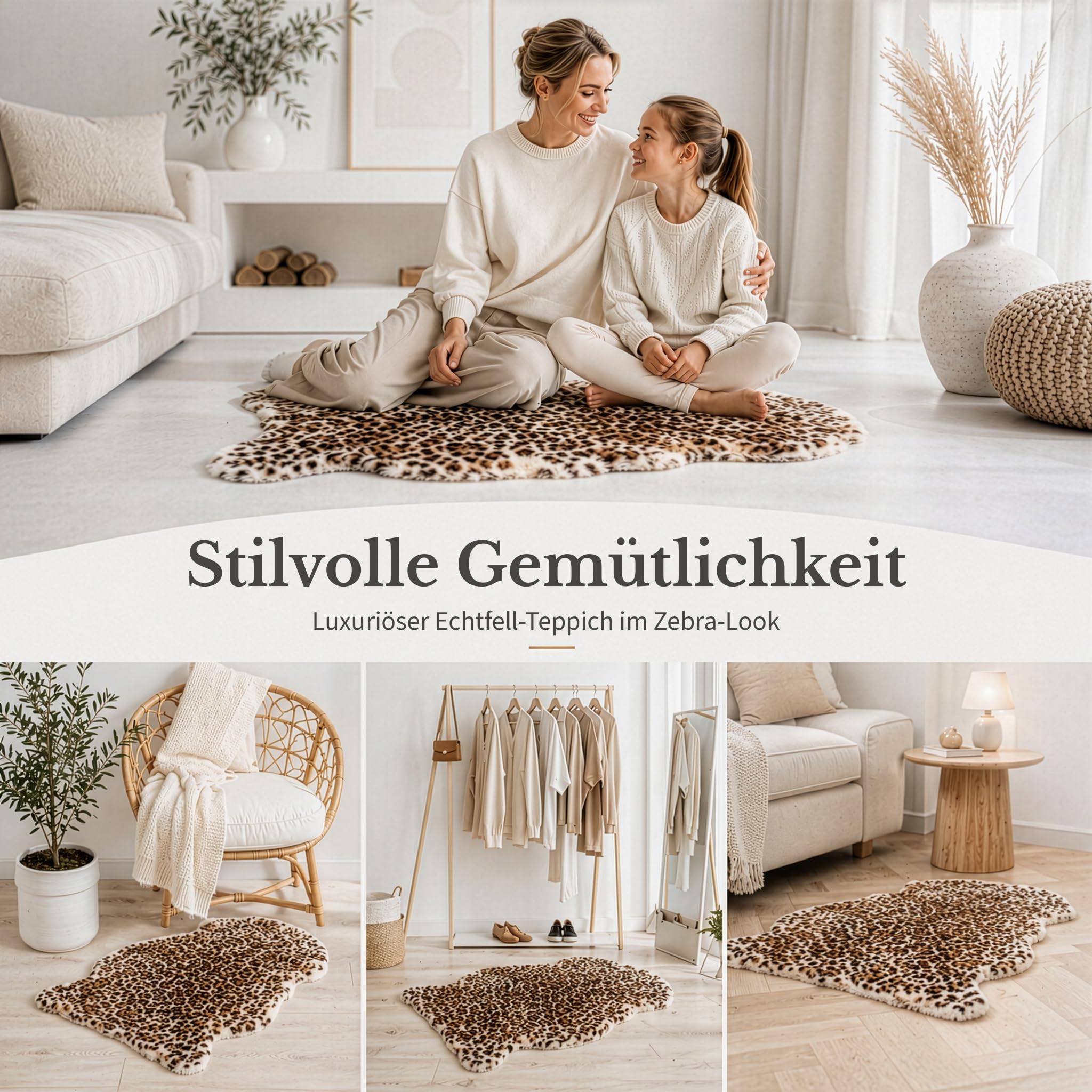 KARAT Design peau de mouton Audrey en véritable peau d'agneau - 100 % laine de mouton environ 90 × 60 cm - Fourrure décorative douce avec motif animal - Tapis en fourrure - Coussin de siège pour