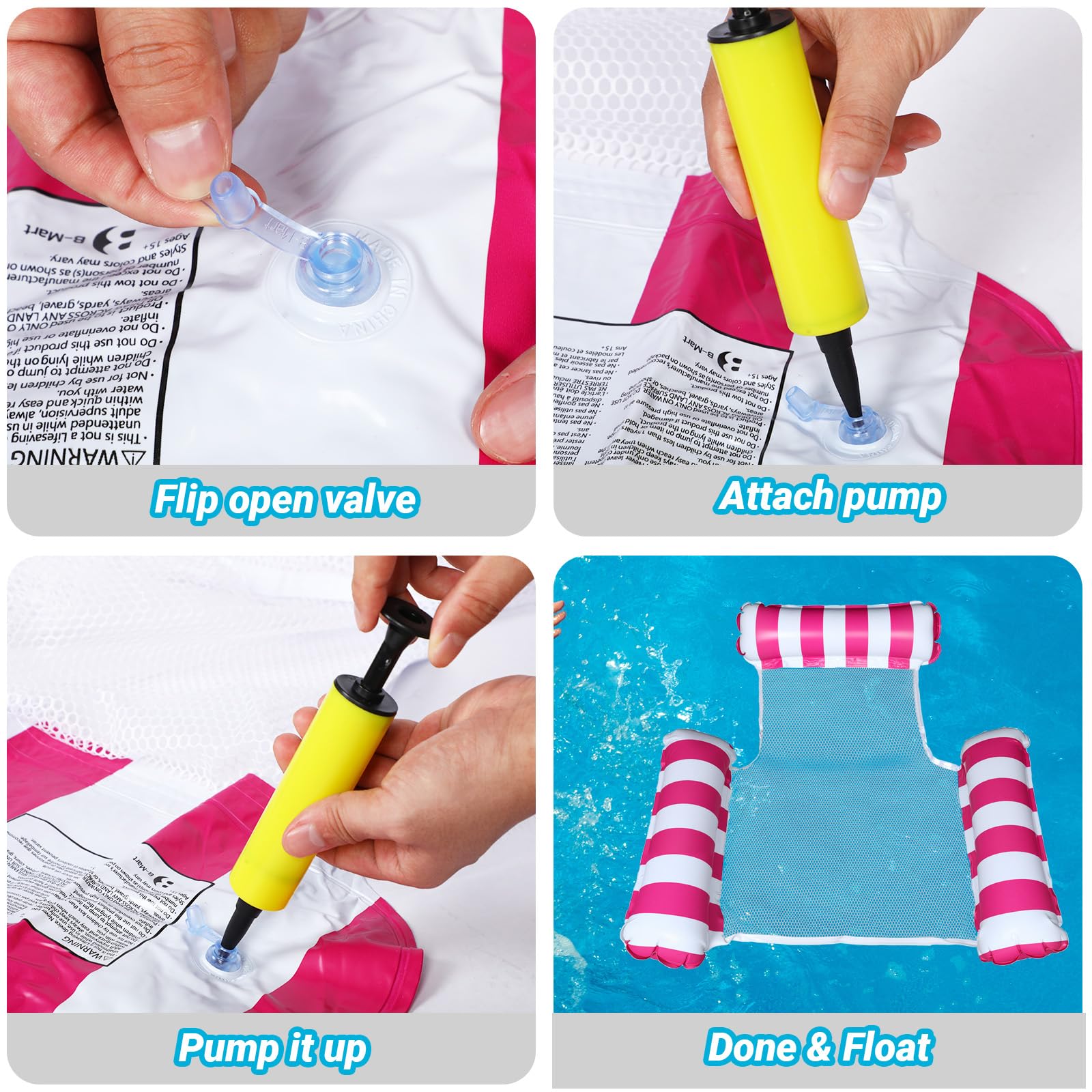 Amaca ad acqua – Sedia da nuoto – Amaca ad acqua con rete – Materasso ad aria 3 in 1 – Tappetino da nuoto con pompa galleggiante – Divertente accessorio per piscina per mare, spiaggia, lago