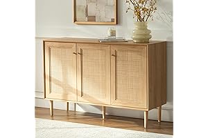 Rattan Storage Cabinet with 3 Doors: Credenza Sideboard Buffet