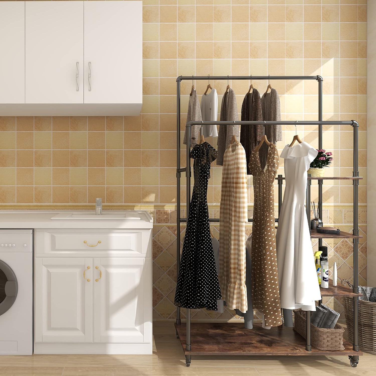 Furniouse Clothes Rack in a laundry room