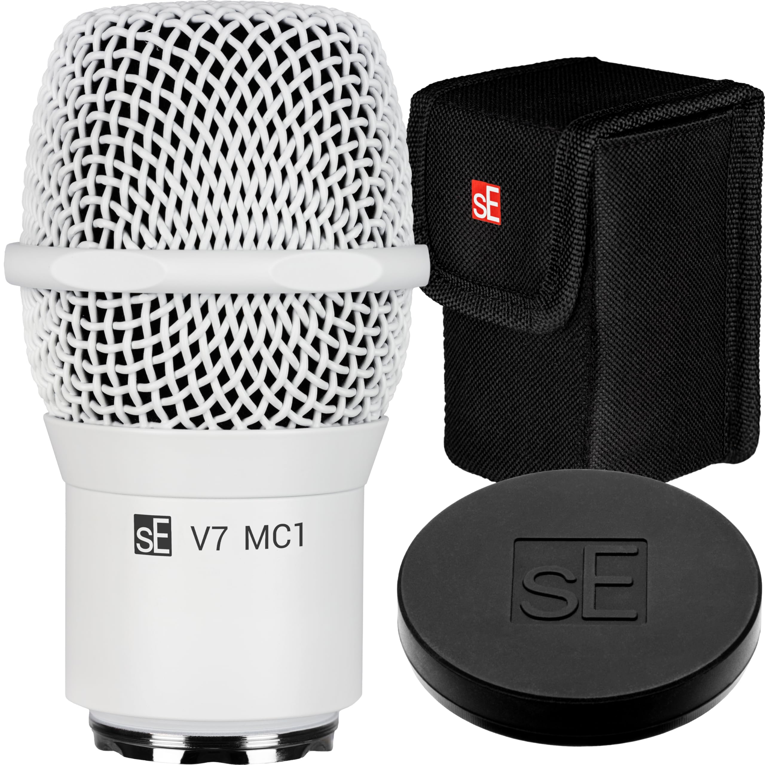 SE ELECTRONICS V7 MC1 Wireless Microphone Capsule - Compatible with Shure Wireless Transmitters - Professional Dynamic Microphone for Singing, Speech &amp; Music Studio Recording (White w MP03 Pouch)