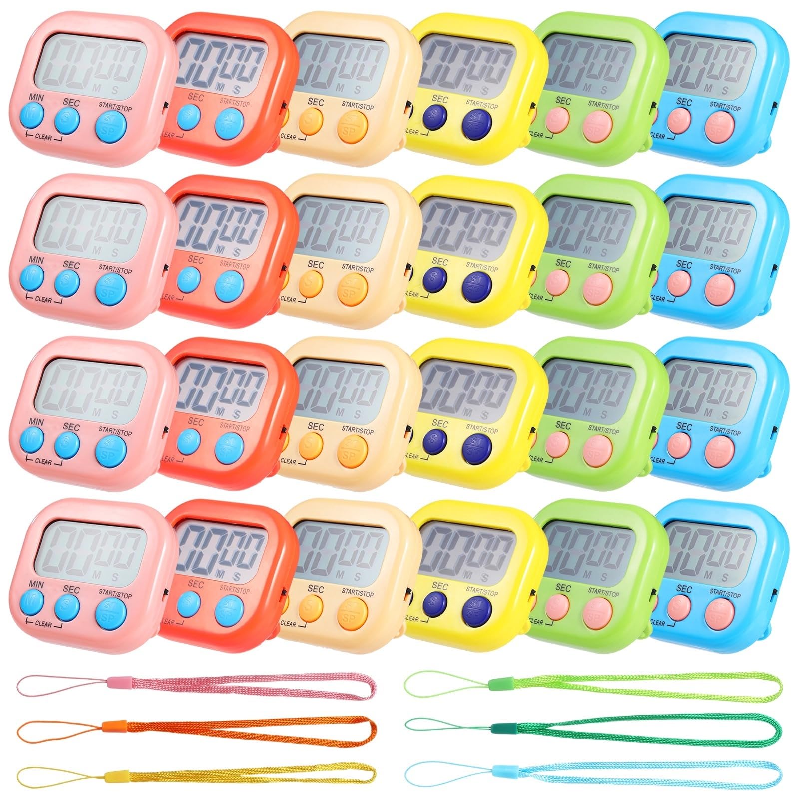 24 temporizadores digitales, adherencia de metal, interruptor de encendido, cuenta regresiva de minutos y segundos, pantalla LCD grande, alarma fuerte para ejercicio, cocinar, hornear
