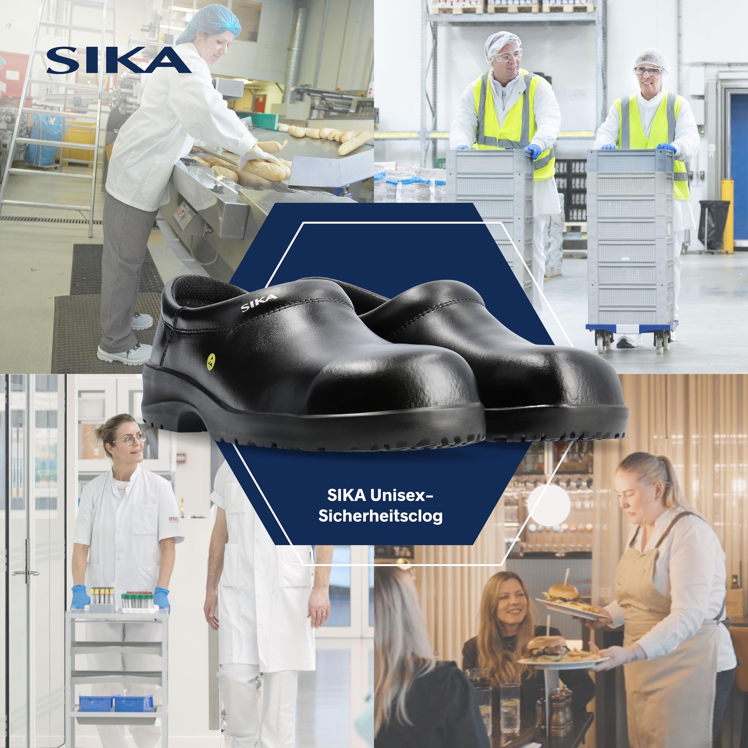 SIKA Unisex-Sicherheitsclog, rutschfeste PU-Sohle, Permair-Leder, stoßdämpfende Laufsohle, ESD-geprüft, waschbare Innensohle, professionelle Arbeitsschuhe für die Lebensmittel- und Medizinbranche