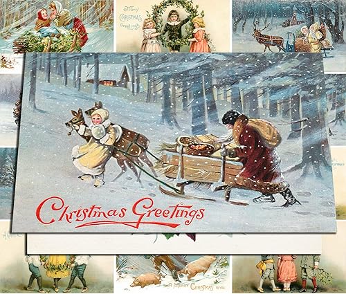 PIXILUV SNOWY CHRISTMAS Tarjetas de felicitación 12 tarjetas grandes  Navidad blanca nevada con familia  Reimpresión de postales navideñas vintage
