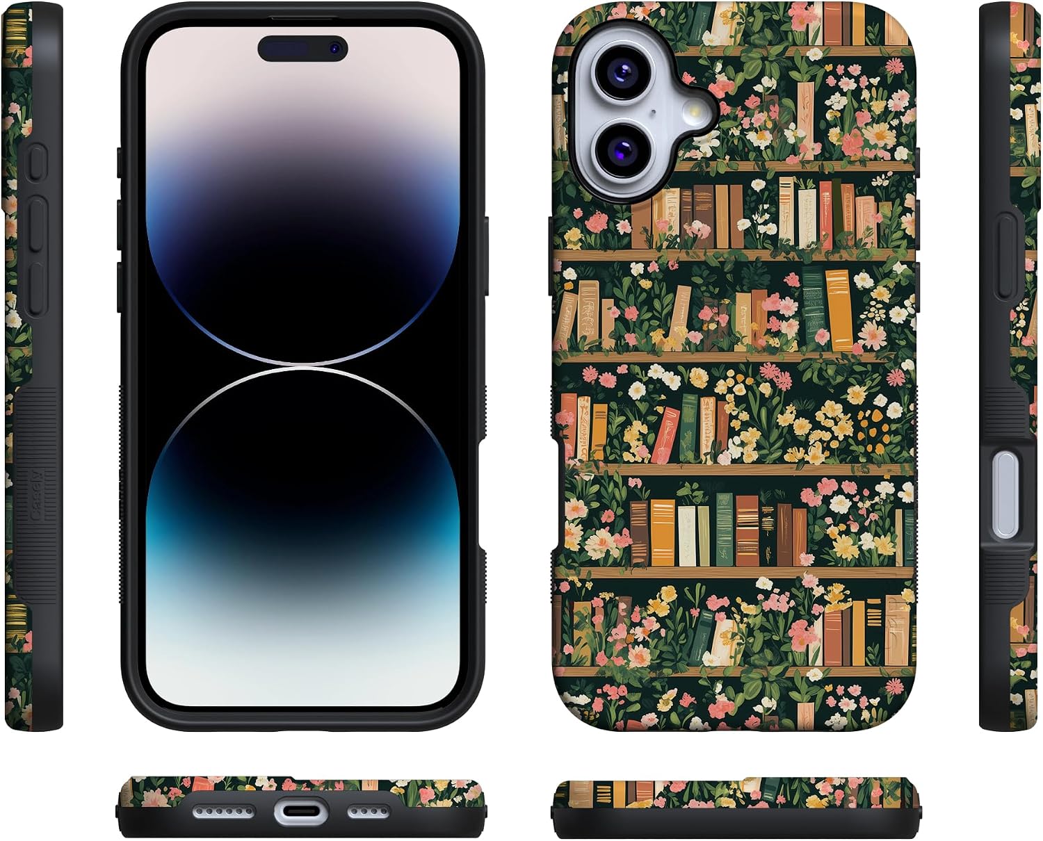 Casely iPhone 16 Plus Case | Book Nook | Floral Library | Bold Protective Design | Compatible with MagSafe