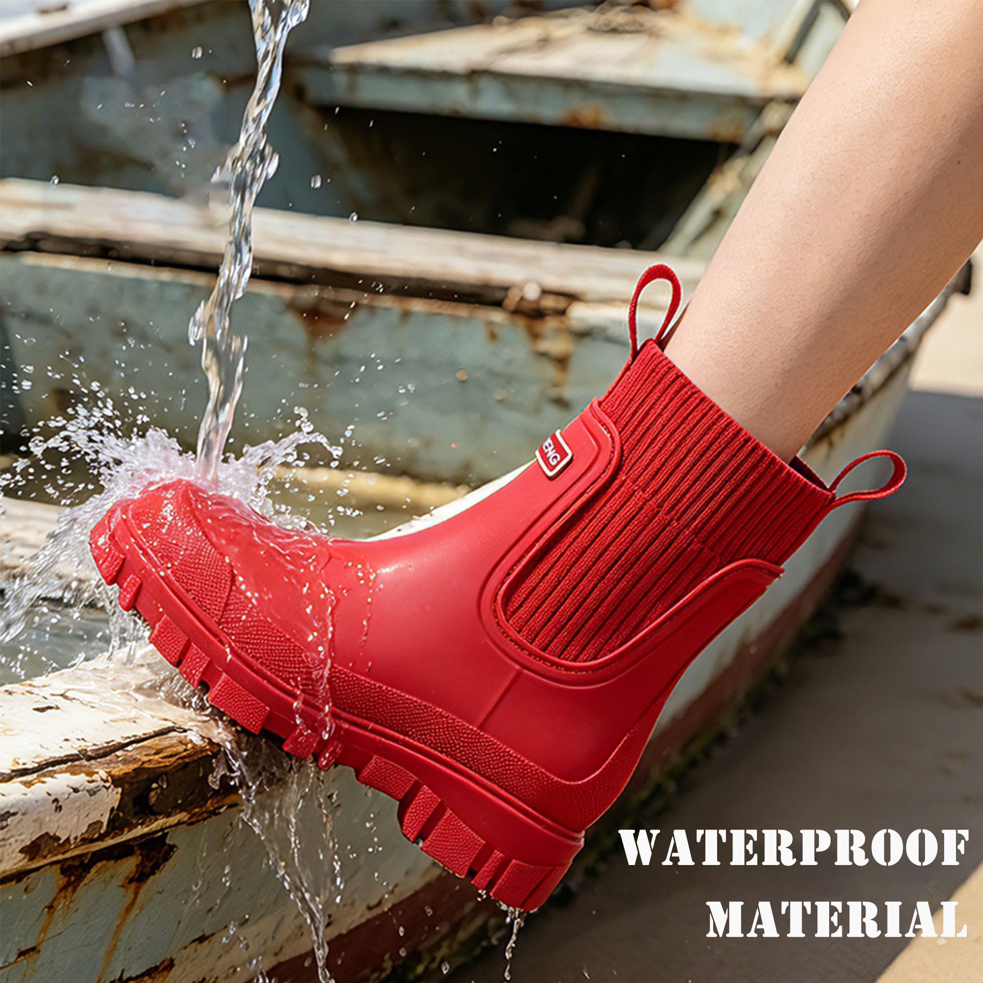 Gummistiefel Damen Halbhoch Wasserdicht Chelsea Boots Stallschuhe