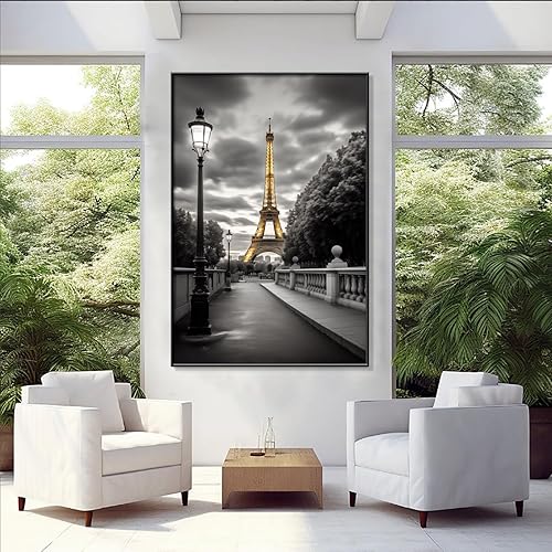 Miniatura 3 de Arte de pared en lienzo de la Torre Eiffel dorada, decoración de la Torre Eiffel, lienzo de la Torre Eiffel en blanco y negro, decoración de pared