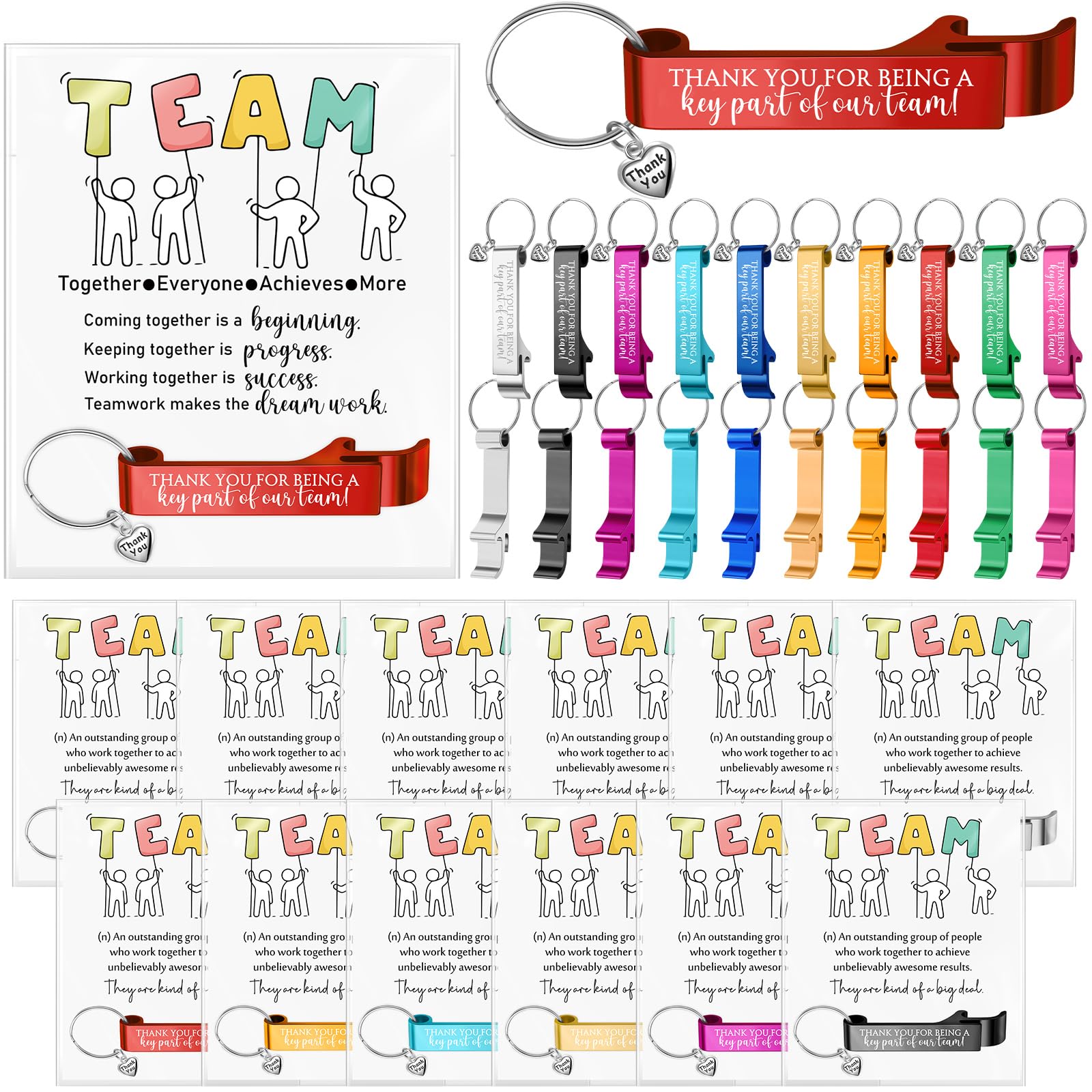 Yiyiring 40 Sets Team Employees Appreciation Gifts Motivational Colored Bottle Opener Keychain Encouragement Cards Inspirational Gifts for Staff