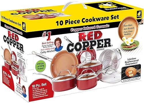 Miniatura 2 de Juego de utensilios de cocina de 10 piezas de cerámica de cobre rojo de Bulbhead antiadherente y resistente al calor para horno hasta 500 grados sin