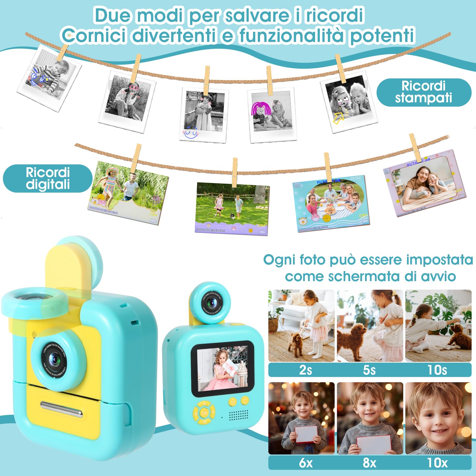 Macchina Fotografica Bambini Istantanea, ZUEOKAI 2,4" Fotocamera Istantanea Bambini con 180° Flip Obiettivo e 3 Stampa Carta, Fotocamera bambini con 32GB, Regalo Bambina Bambino 3 4 5 6 7 8 9 10 anni