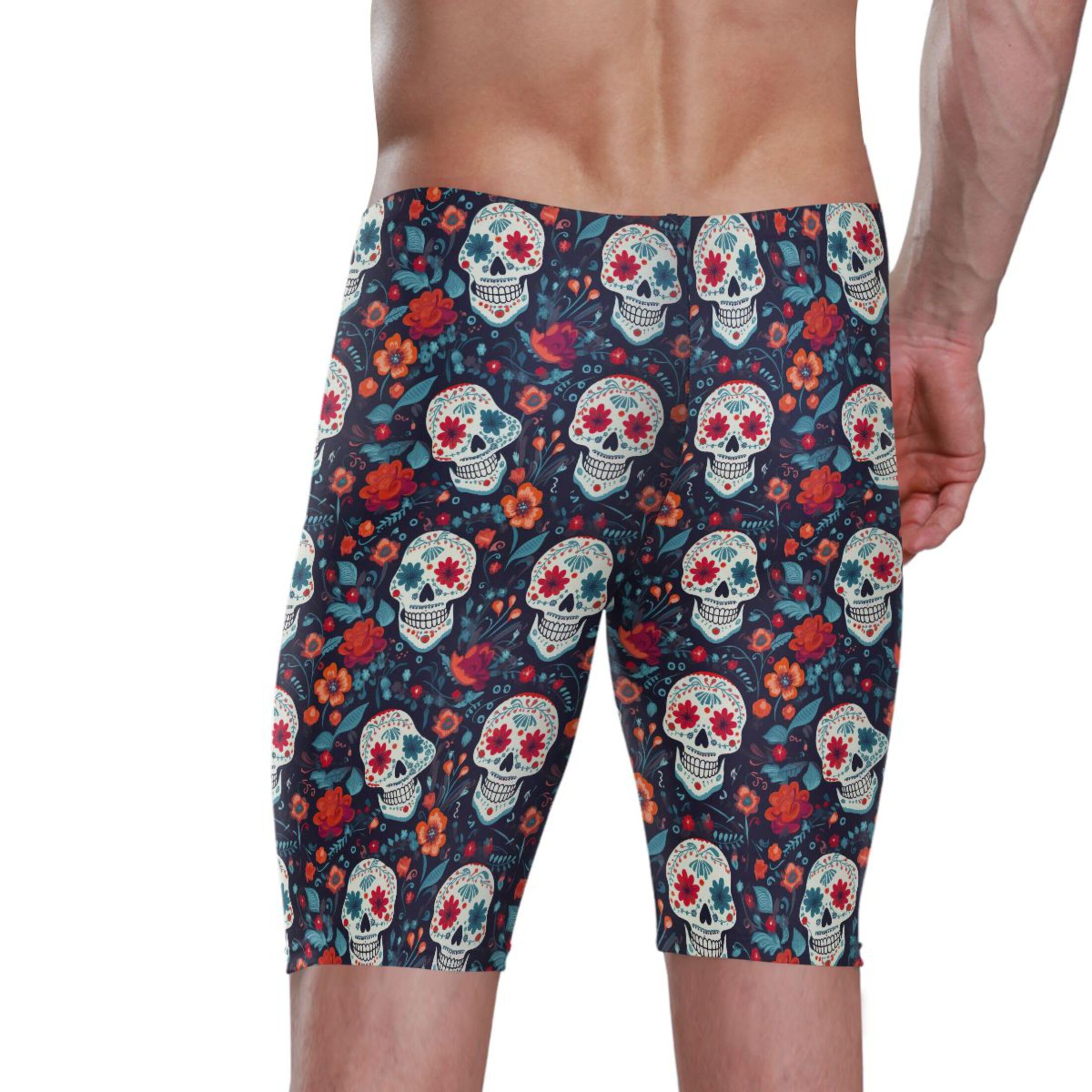 Sugar Skull Skeleton Gothic Flowers Swim Jammers Swimsuit for Men XXL B0400663