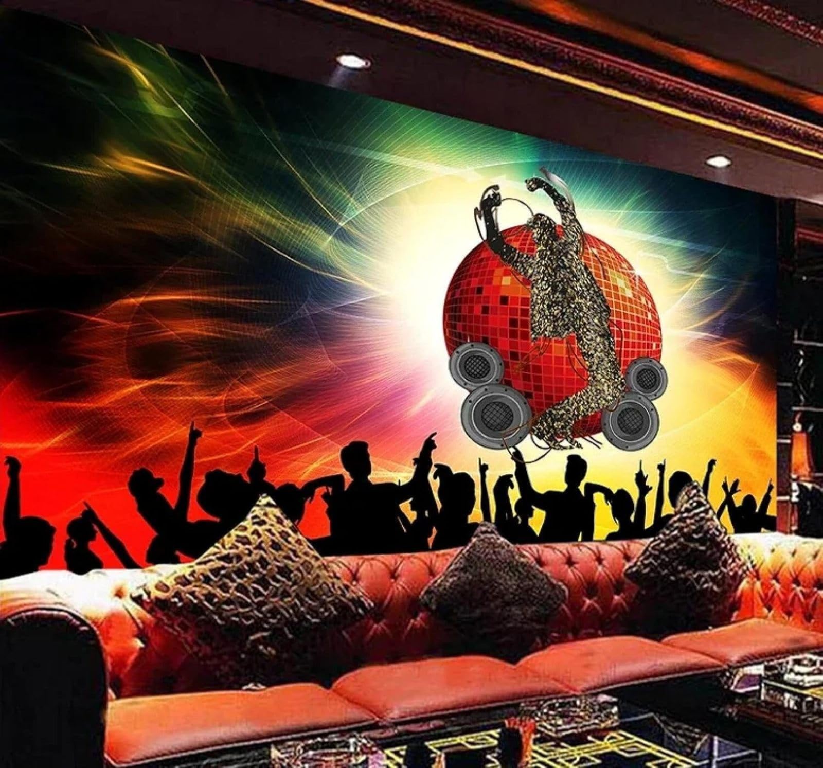 Papel Pintado 3D Creatividad Colores Vivos Baile Discoteca Bar Musical